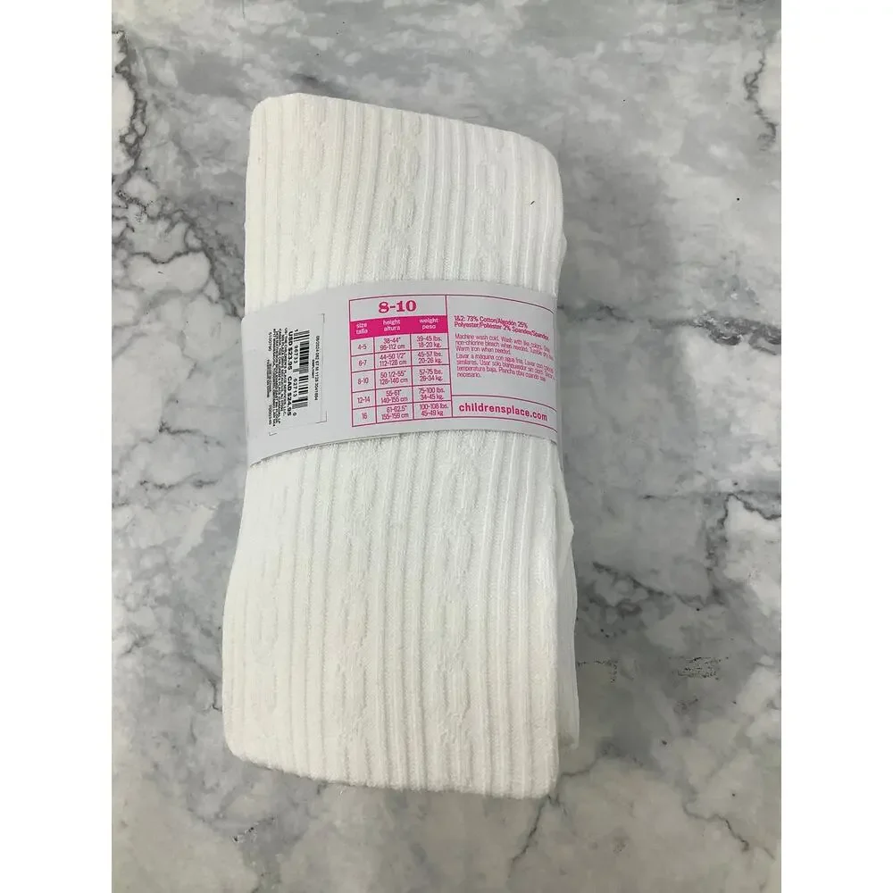 The Children's Place Girl's 8-10 White Cable Knit 2-Pack Tights G29-22